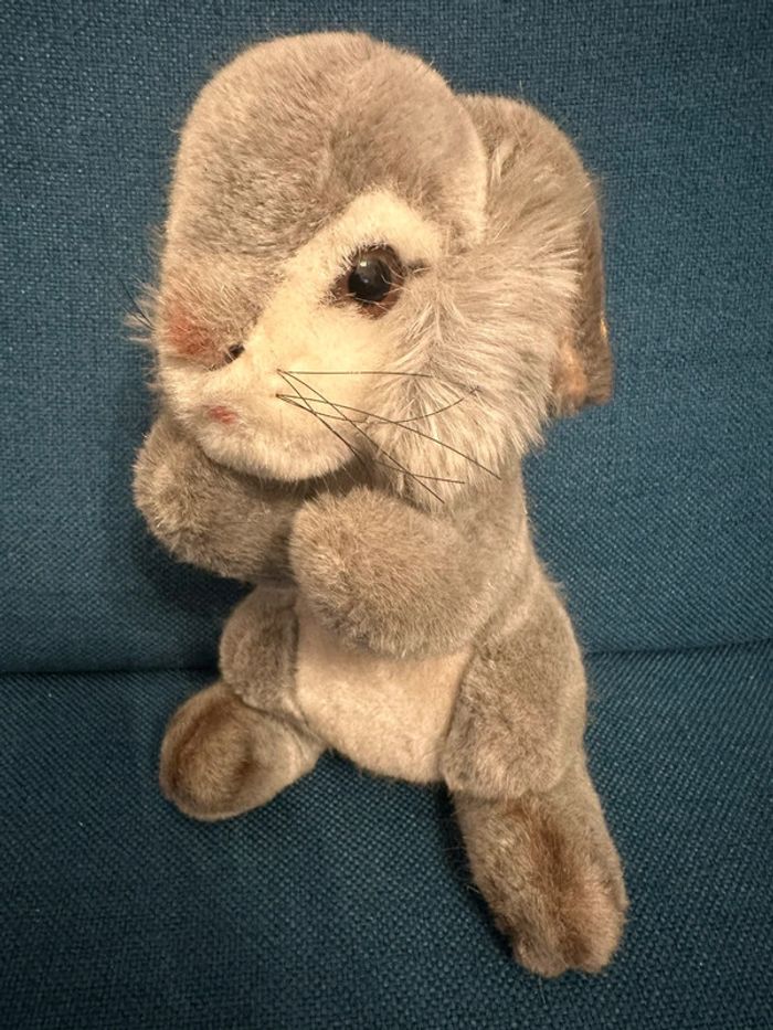 Peluche ancienne Steiff Lapin rigide debout lièvre gris 24cm doudou collection