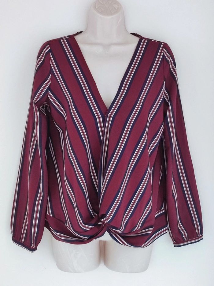 Blouse col V rayé bordeaux bleu marine blanc / Pimkie Collection - 36/S - photo numéro 6