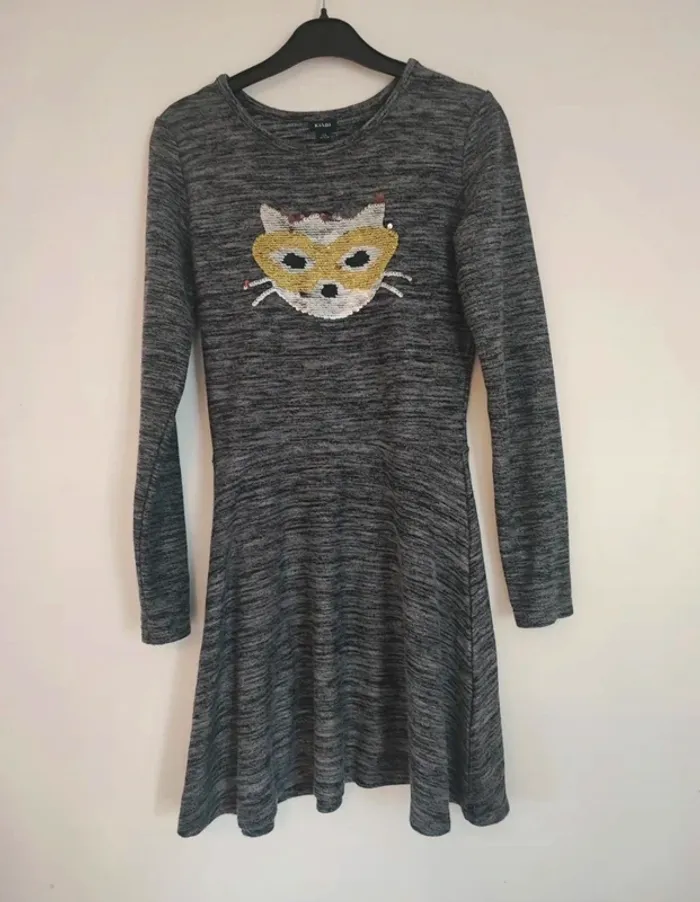 🐱 Robe fille 12 ans – motif chat à sequins 🐱
