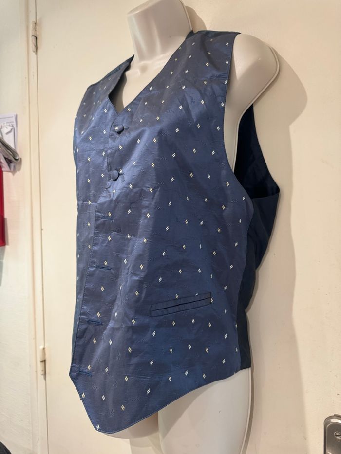 Spencer gilet de costume,, soie taille S bleu, blanc - photo numéro 10