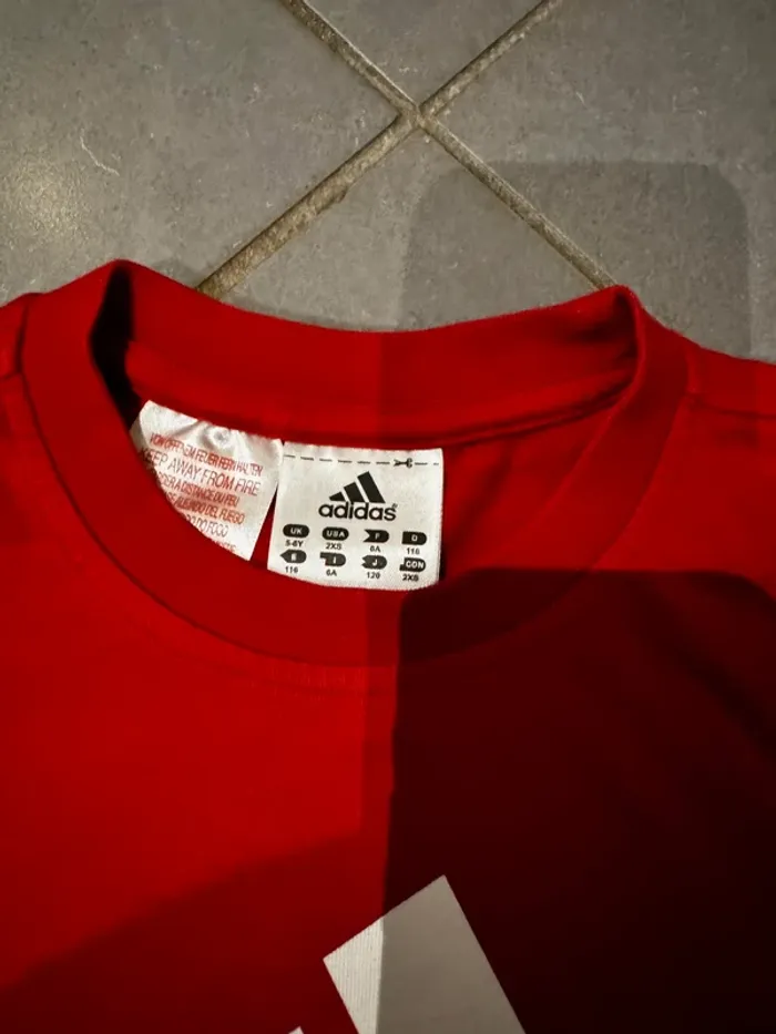T shirt manches courtes - Adidas - Rouge & blanc - 5/6 ans - photo numéro 2