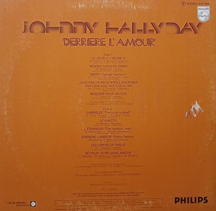 Vinyle Johnny Hallyday "derrière l'amour" vitesse 33 tours format 30 cm - photo numéro 2