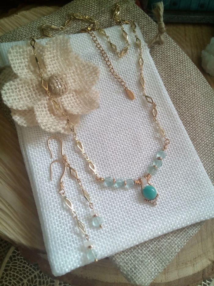 Parure collier et boucles d'oreilles en pierres semi précieuses - photo numéro 3