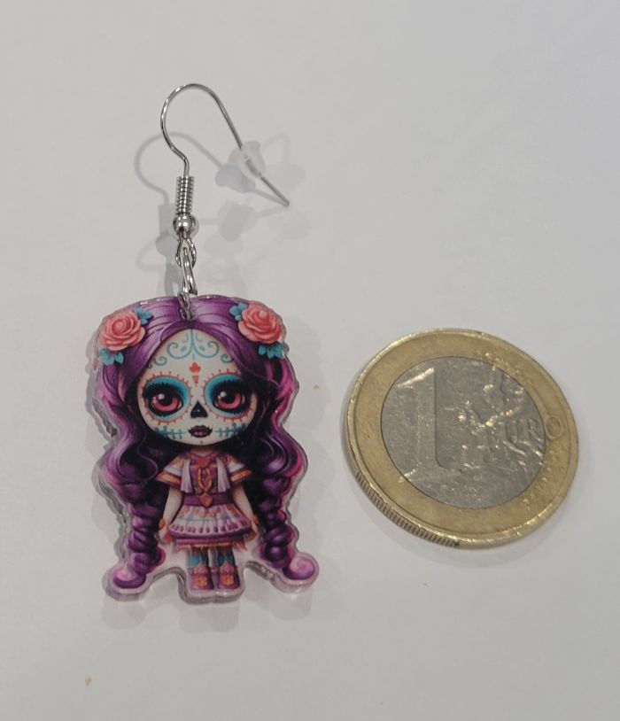 BOUCLES D'OREILLES POUPEE SANTA MUERTE HALLOWEEN ! NEUVE ! MODELE 4 - photo numéro 3