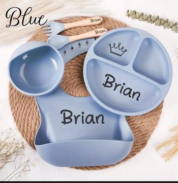 Ensemble vaisselle repas pour bébé à personnaliser Bleu Neuf