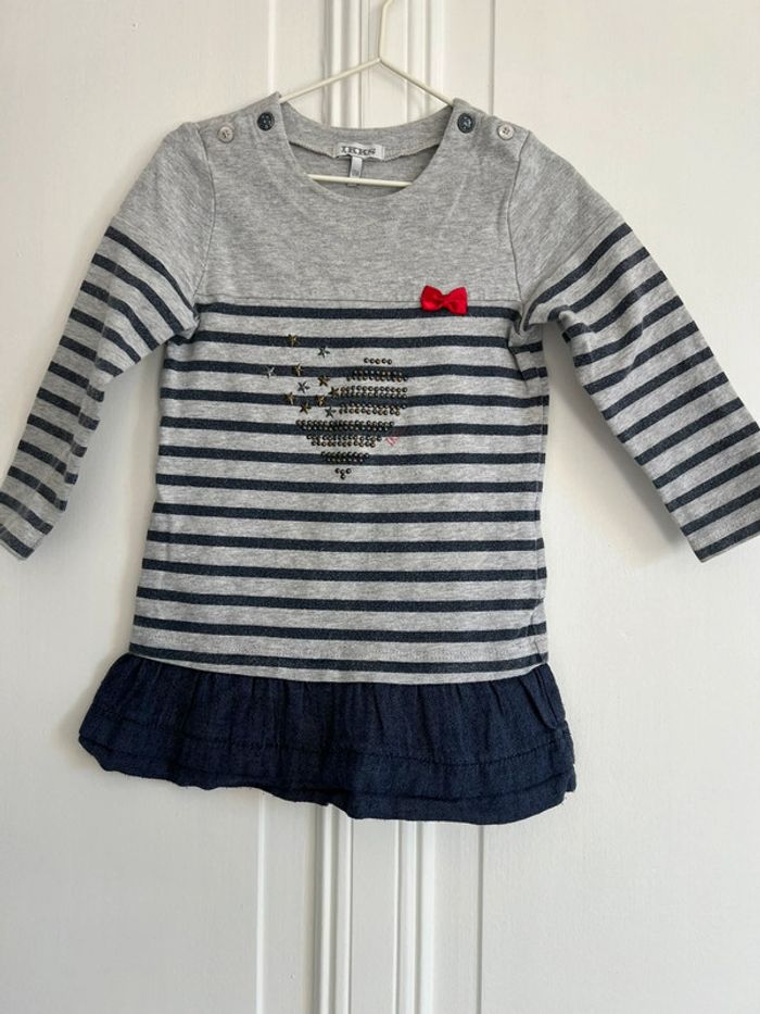 Robe IKKS rayée gris et marine 18 mois