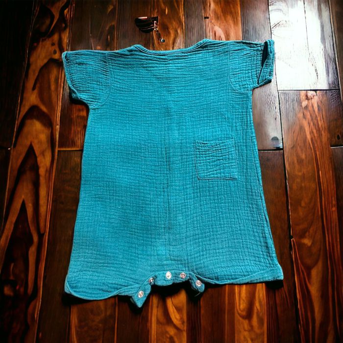 Barboteuse gaze de coton vert paon BB&Co 12 mois TBE (11€) - photo numéro 2