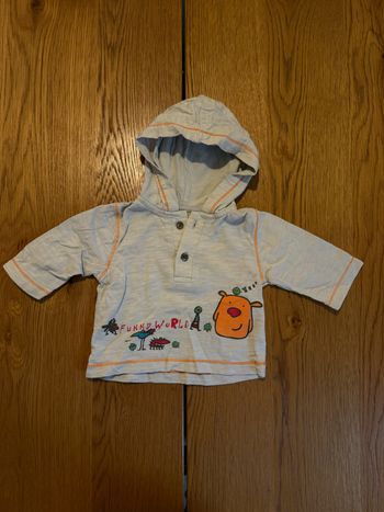 T-shirt Manches Longues Capuche Bébé 3 Mois Gris Vertbaudet Très Bon État