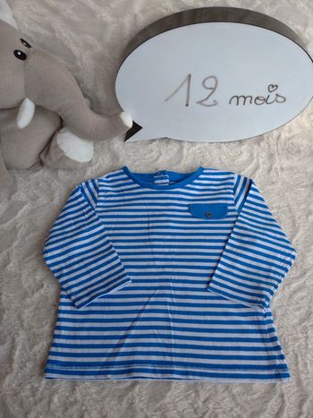 Tee shirt chemise manches longues rayé Garçon 12 mois Kitchoun 100% coton
