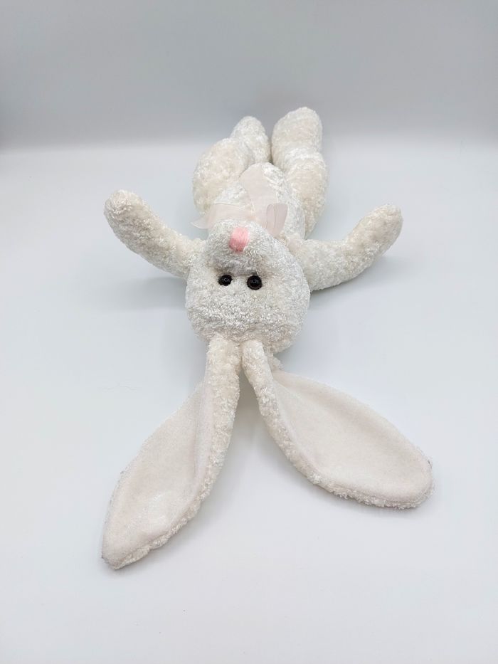 Peluche doudou lapin blanc brillant Jemini nœud rose 28 cm / 42 cm - photo numéro 7