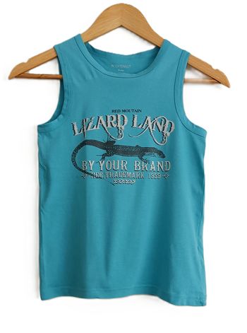 Débardeur bleu. Lézard. In Extenso. Coton. Taille 8 ans