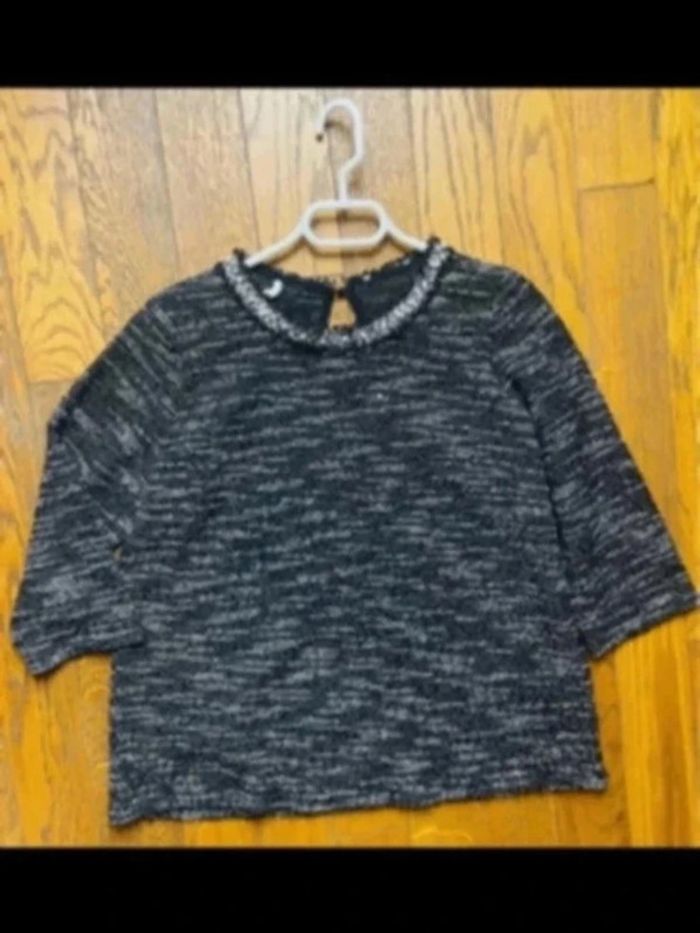 S Sublime pull encolure en rond à perles brodé Noir et gris chiné taille M