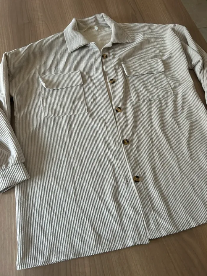 Veste velour beige à boutons - photo numéro 6