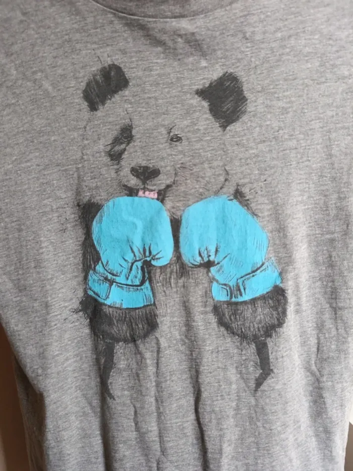 T-shirt gris panda boxe - photo numéro 2