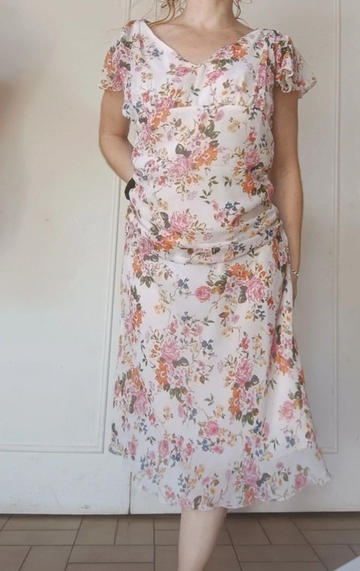 robe femme vintage fleurie en voile doublée taille M 38 - photo numéro 4