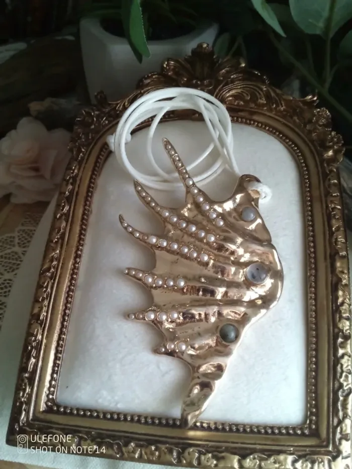 Collier bohemia coquillage avec pierres de labradorite naturelles - photo numéro 3