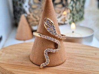 Bague ouverte dorée avec strass forme serpent en Acier Inoxydable Bague de fiançailles pour femme