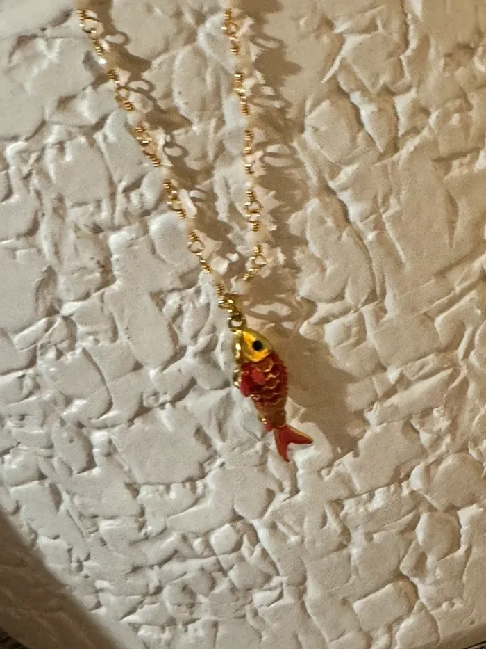 Collier habaha Paris perles jade acier inoxydable or pendentif poussin couleurs - photo numéro 7