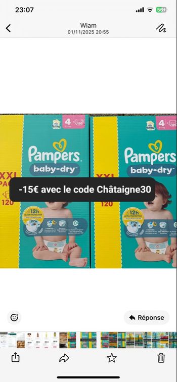 2 carton de couches Pampers taille 4