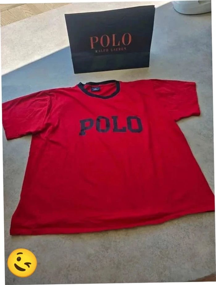 T-shirt Ralph Lauren XL coupe col rond rouge Homme Men tee114 - photo numéro 3