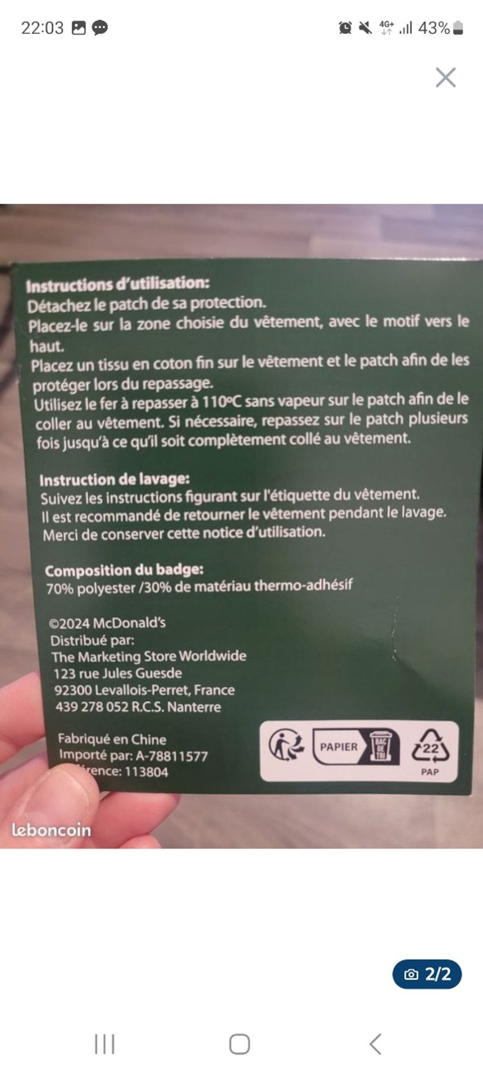 Lot de 3 patchs pour textiles MacDonal'ds - photo numéro 2