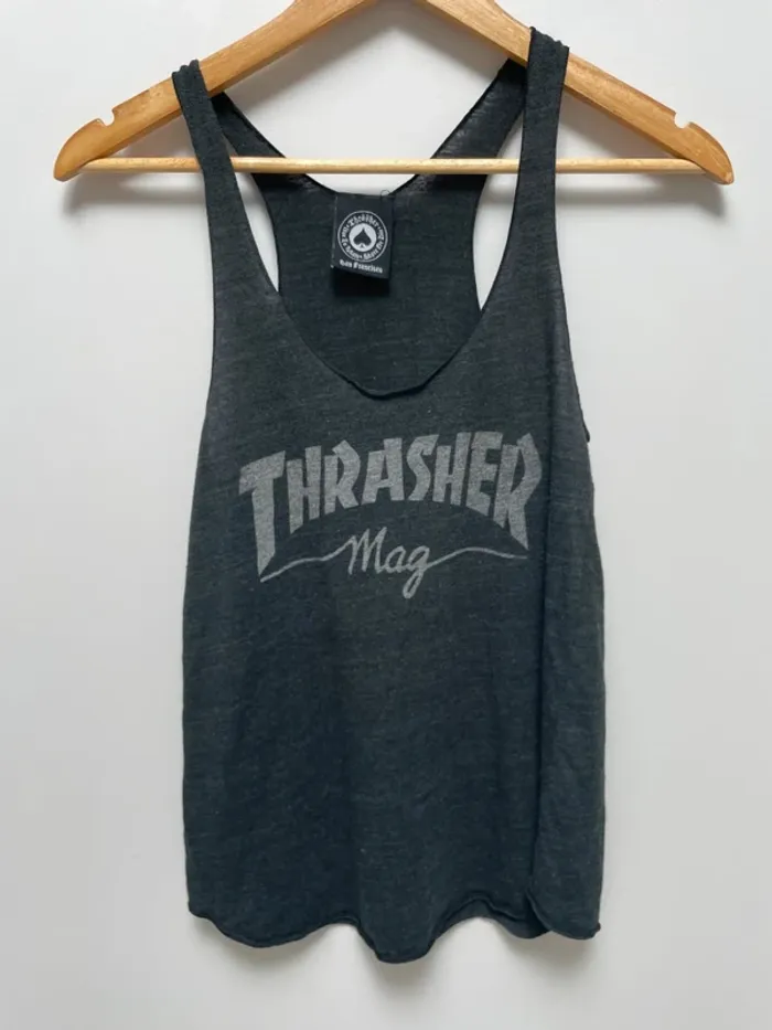 Thrasher Mag skateboard grey racerback tank top Womens S