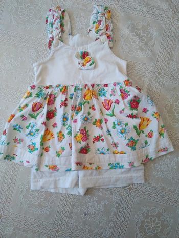 Robe combi-short blanche à fleurs multicolores 12 mois