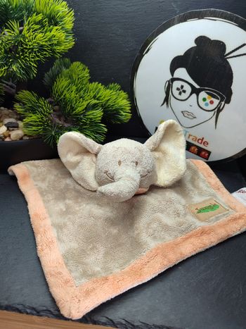 Doudou plat éléphant beige orange Jungle bengy Ancien Marron Bandana Crème 