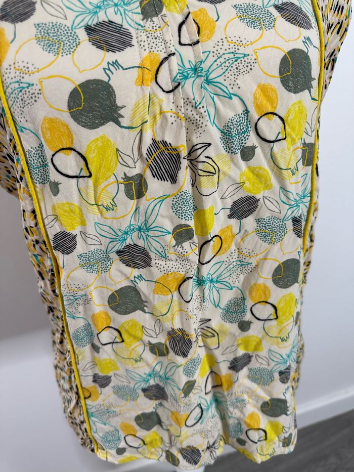 Blouse bariolée jaune et beige crème imprimés citrons agrumes T36 S - photo numéro 4