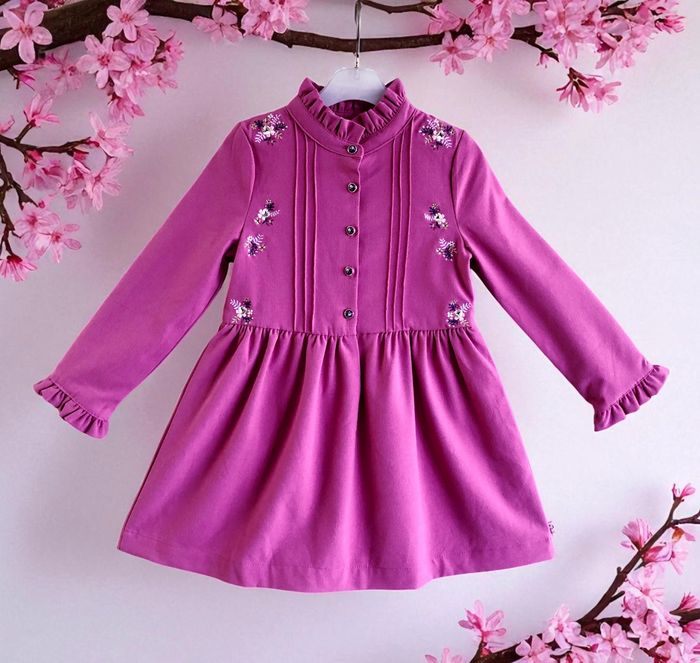 SERGENT MAJOR - ROBE FILLE VIEUX ROSE AVEC BRODERIES FLEURS, VOLANTS & PLIS 5A - photo numéro 3