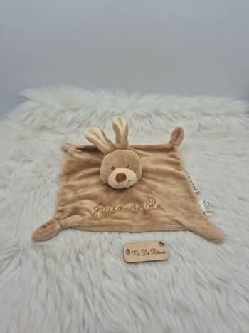 Doudou plat lapin Grain de blé marron beige carré