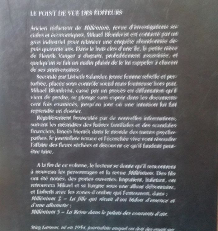 LES HOMMES QUI N'AIMAIENT PAS LES FEMMES Millénium 1 de Stieg LARSSON - photo numéro 2