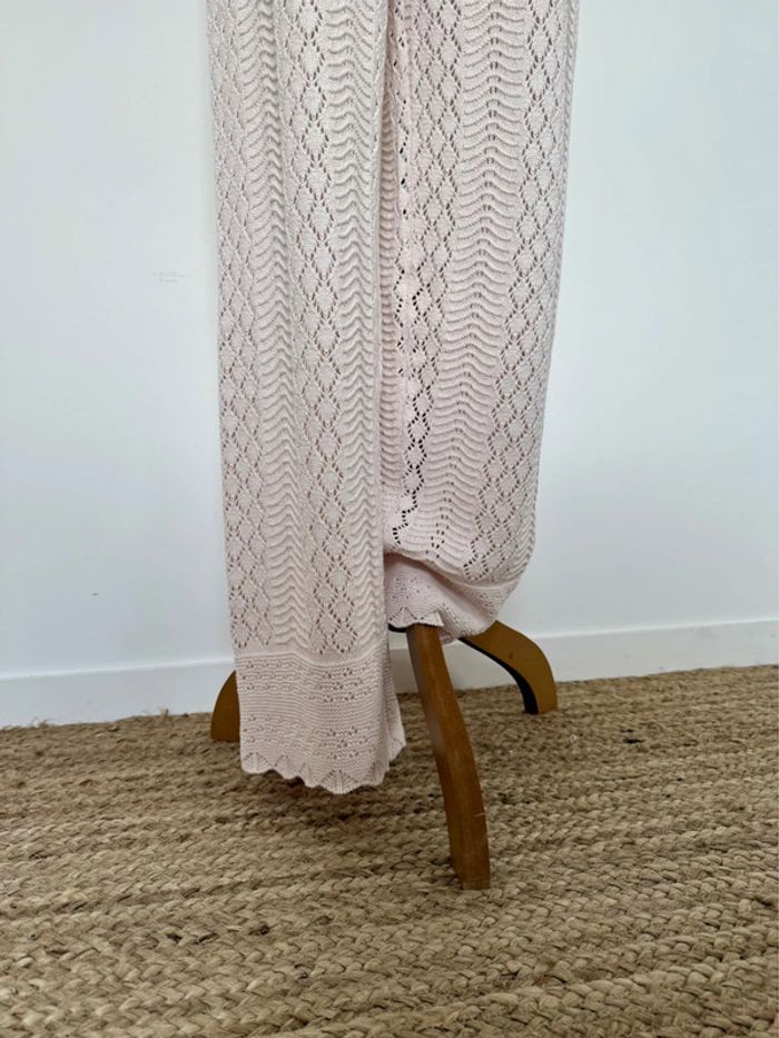 Ensemble maille tricot beige broderie pantalon top sans manches beige crème été - photo numéro 7