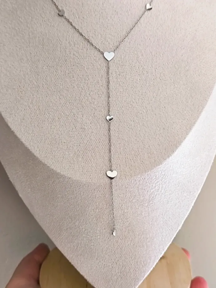Pendentif argenté en Y avec coeurs - photo numéro 5