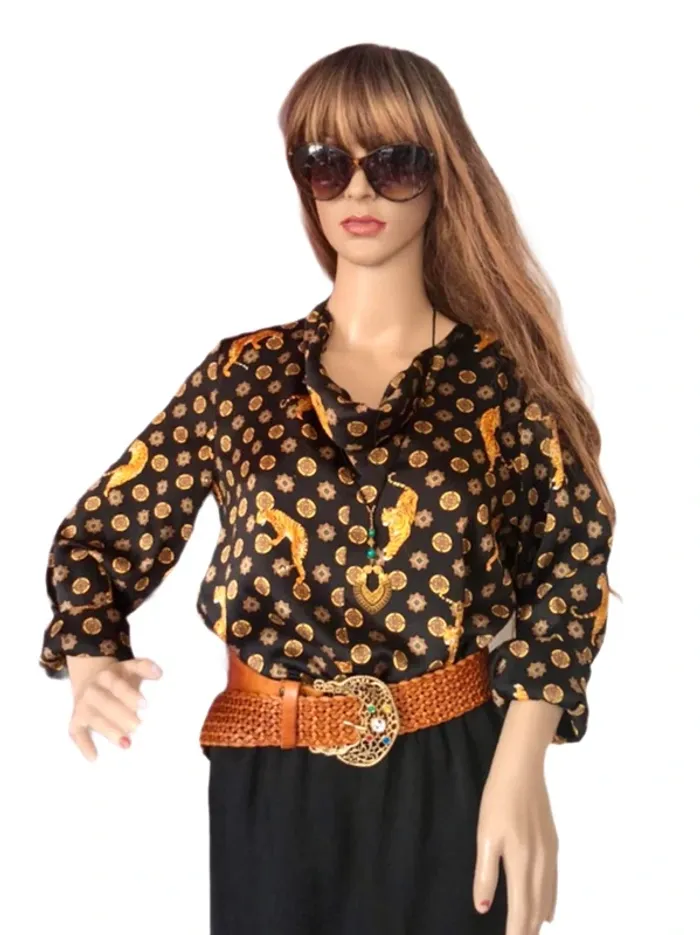 🌿🐅Tunique satinée noire taille M baroque tigres Zara wild chic tiger satin tunic🐅🌿 - photo numéro 10