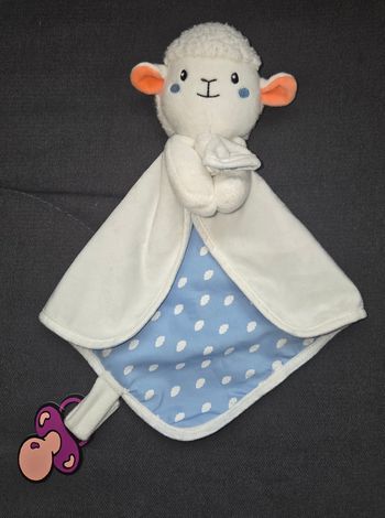 Doudou mouton plat blanc - Bleu / nuages blanc - Auchan