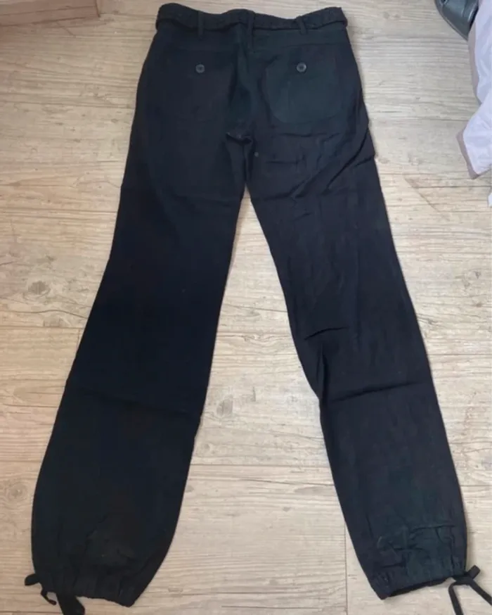 Pantalon noir taille basse lin - photo numéro 2