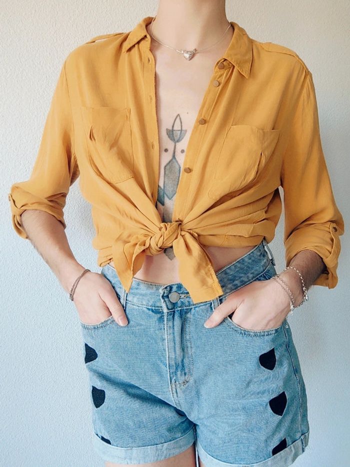 Chemise jaune moutarde daim vintage / Promod - 38/M - photo numéro 3