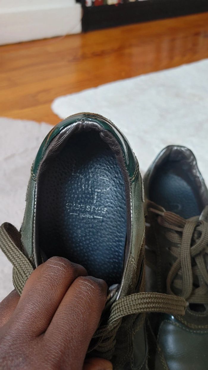 Basket excellente qualité en cuir vert et vert kaki - photo numéro 7