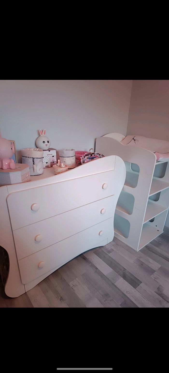 Chambre complète(lit, armoire, commode, table à langer) Aubert Iris/Altea en bois blanc - photo numéro 6