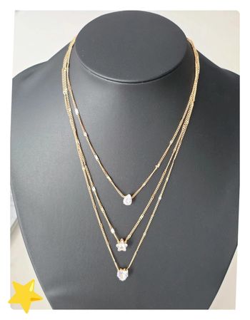 Collier multi-rangs pierre d'ornement goutte/étoile/coeur longueur 39-46cm acier inoxydable dorée