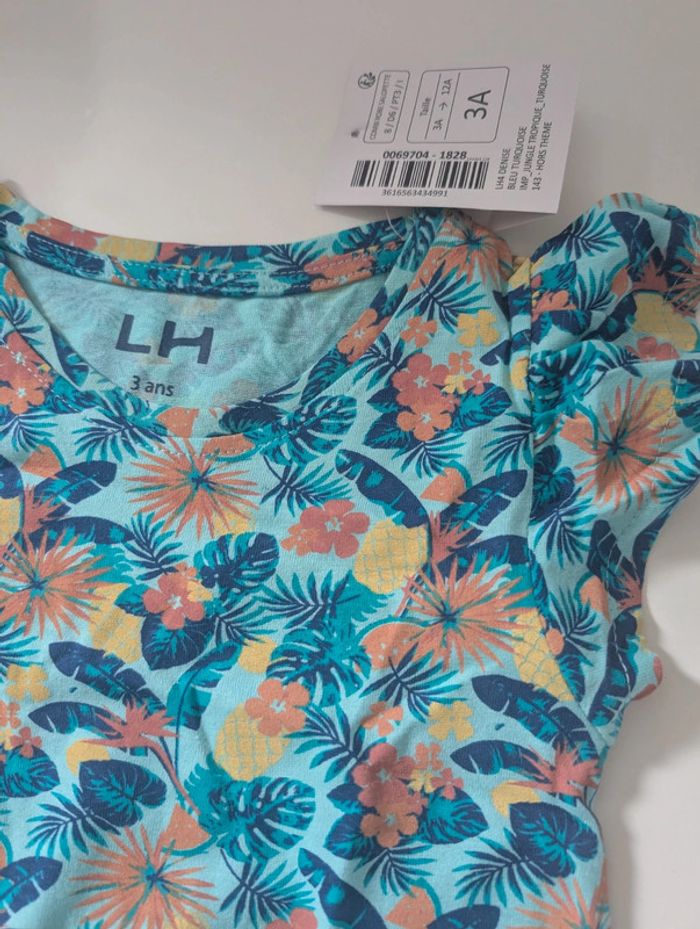 Robe bleu imprimé fleurs et feuilles La Halle 3 ans neuf - photo numéro 3