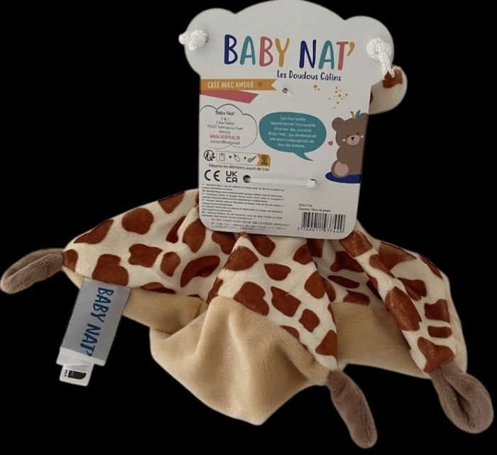 ❤️ Doudou Plat Mouchoir Tikou La Girafe Babynat Baby Nat' Beige Marron - photo numéro 2