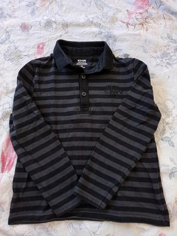 Polo rayé noir gris Kiabi 5a