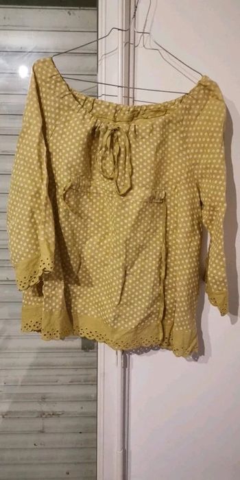 Haut manche 3/4 vert anis à pois taille m