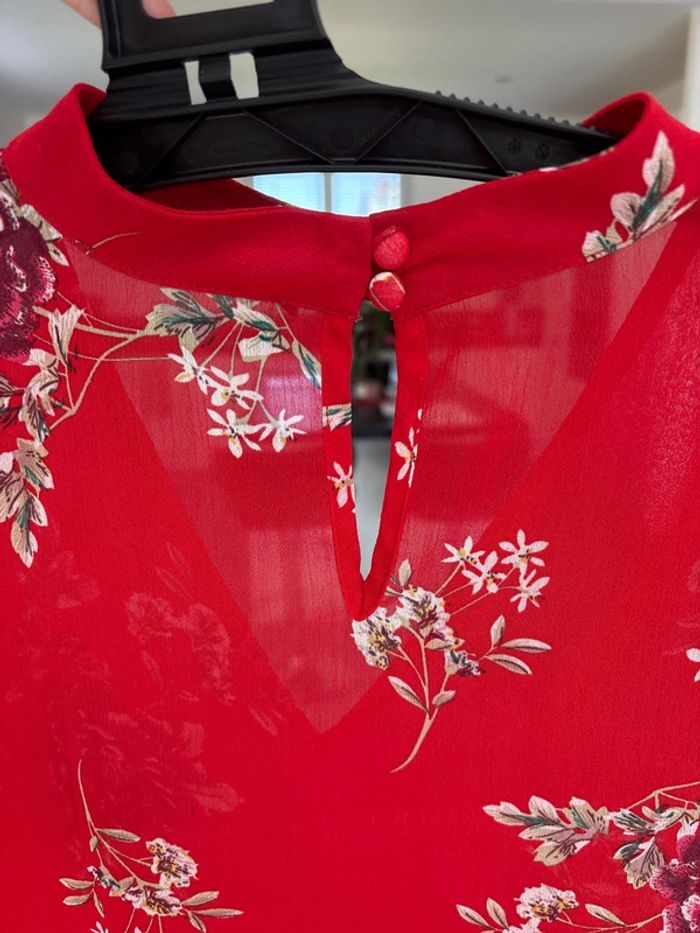 Blouse femme rouge fleuri - photo numéro 6