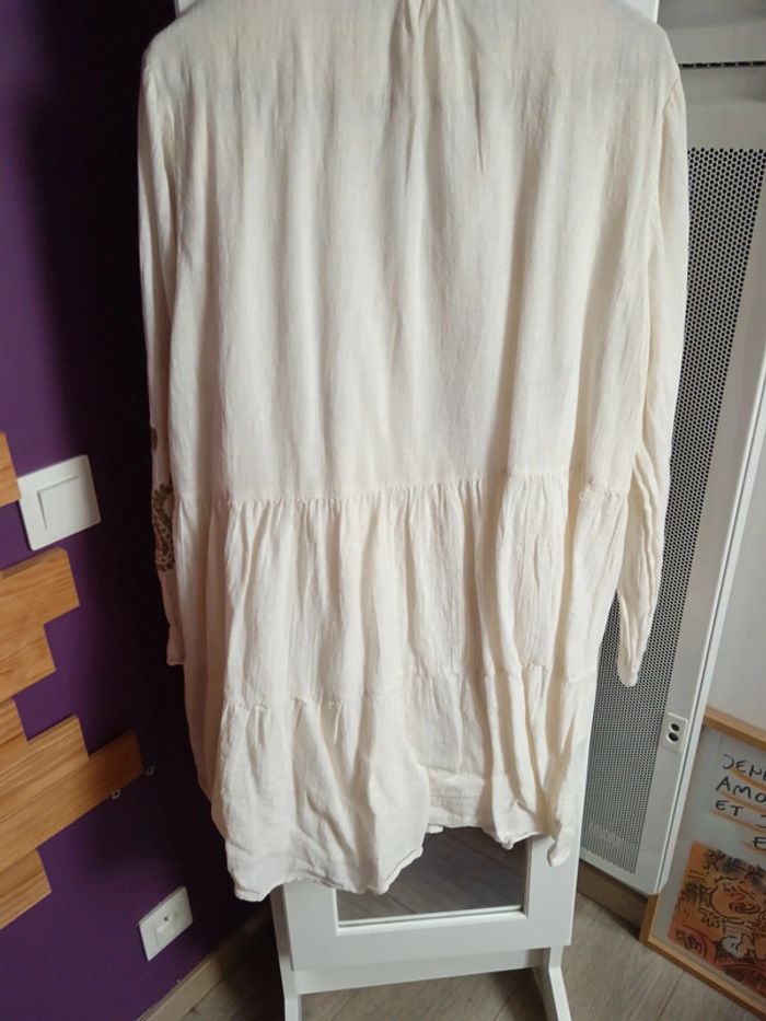 Robe bohème Zara broderies kaki et beige crème taille m - photo numéro 5