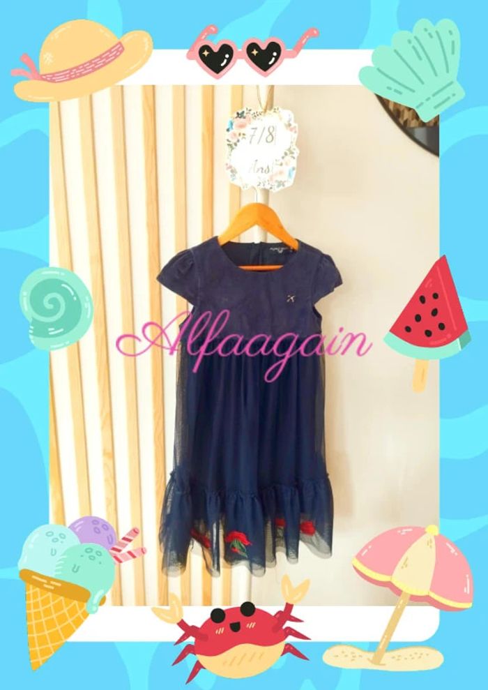 Robe velours tulle bleue original marines 7/8ans