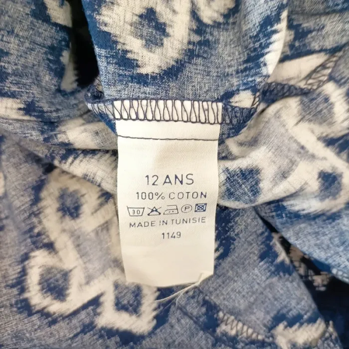 Robe Chattawak en coton bleu indigo à motifs blancs - Taille 12 ans - 100% coton - A663 - photo numéro 12