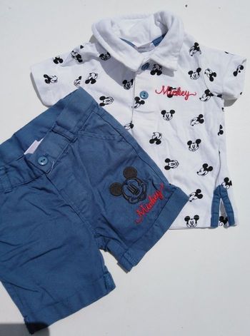 Ensemble  mi saison, été , bermuda , polo, Disney , mickey garçon, blanc, bleu marine,  3 mois, motif,